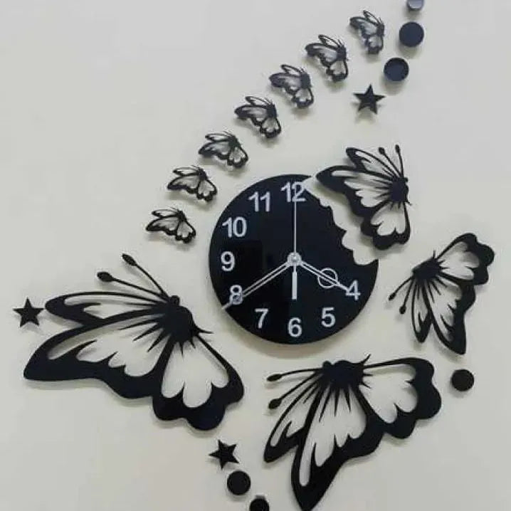 3D butterfly wall clock Style Wooden Wall Clock with Stars