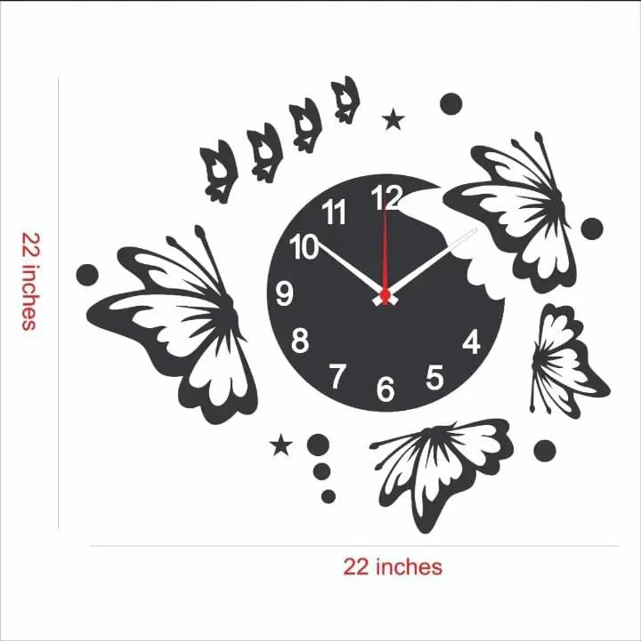 3D butterfly wall clock Style Wooden Wall Clock with Stars