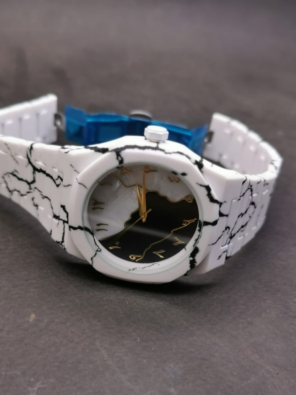 White marble design watch, arabic numeral watch
