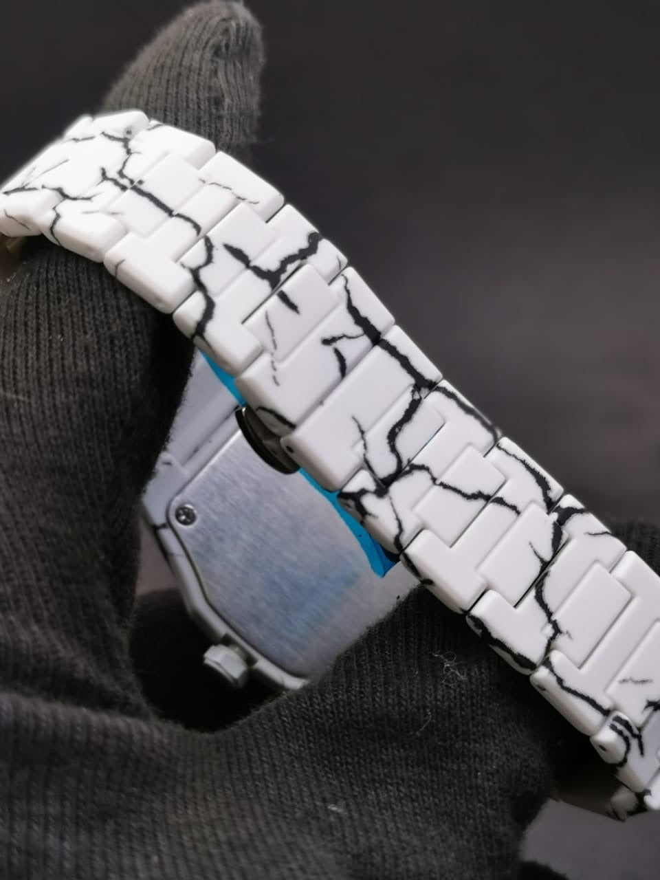 White marble design watch, arabic numeral watch