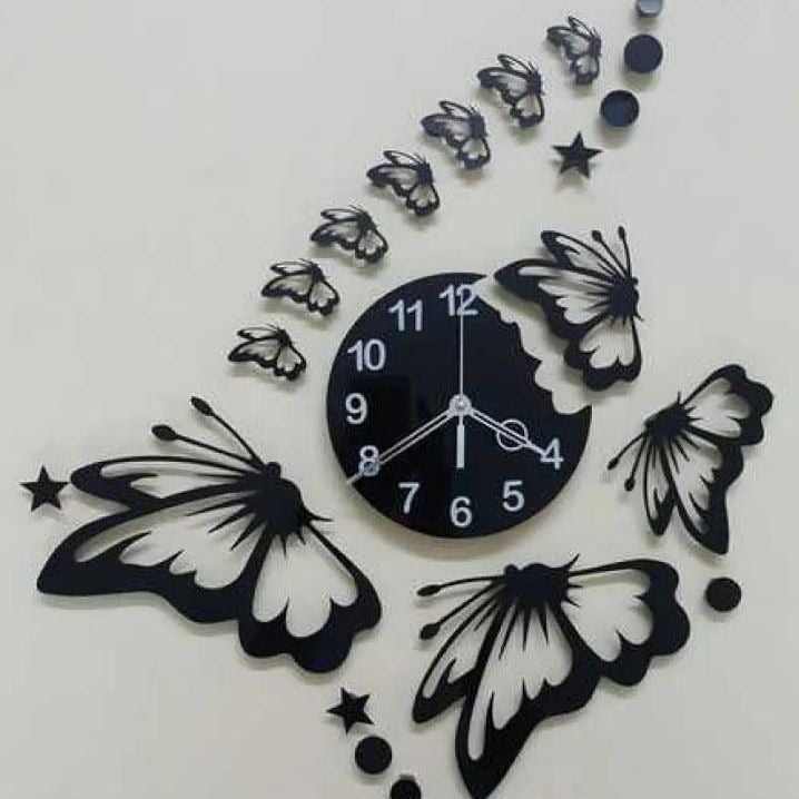 3D butterfly wall clock Style Wooden Wall Clock with Stars