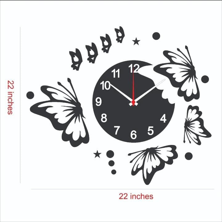 3D butterfly wall clock Style Wooden Wall Clock with Stars