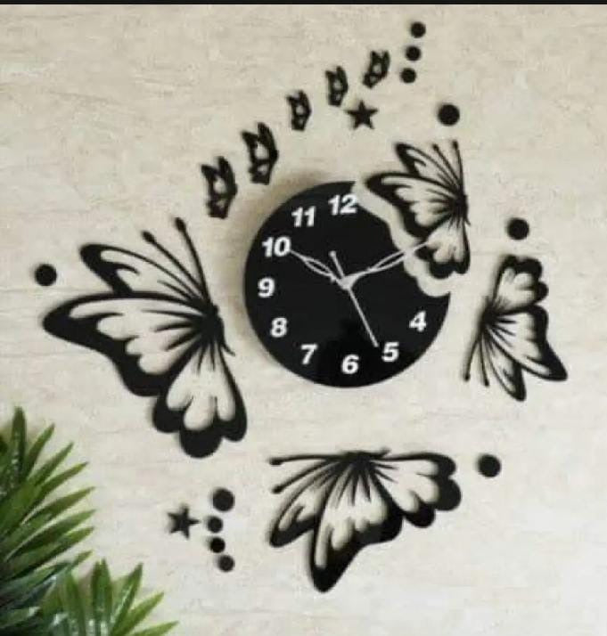 3D butterfly wall clock Style Wooden Wall Clock with Stars
