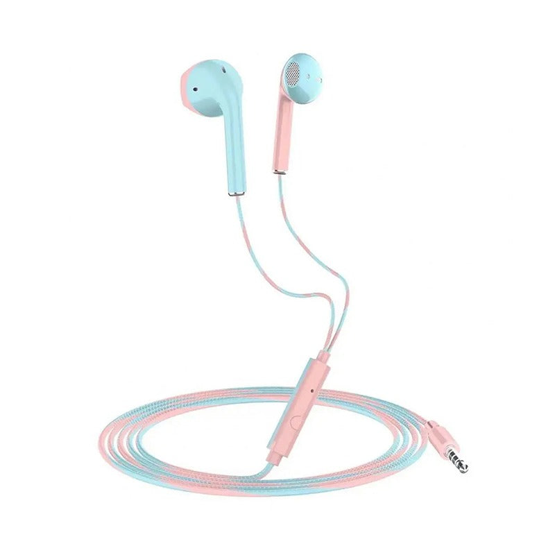Two-color Splicing Flat In-ear Headphones Wired Music Call Headphones