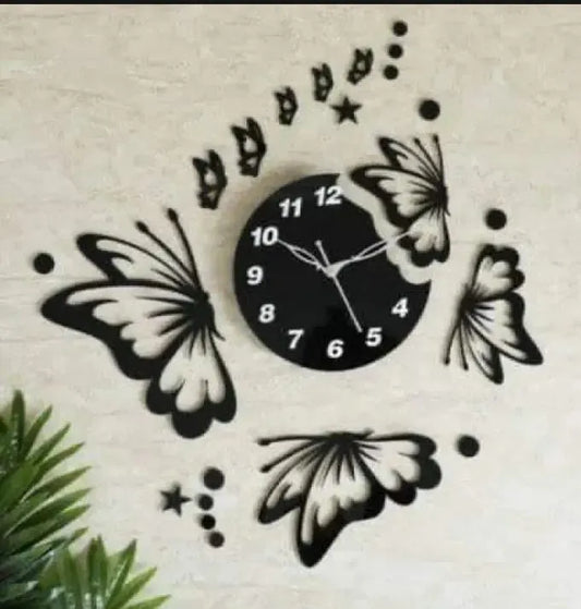 3D butterfly wall clock Style Wooden Wall Clock with Stars